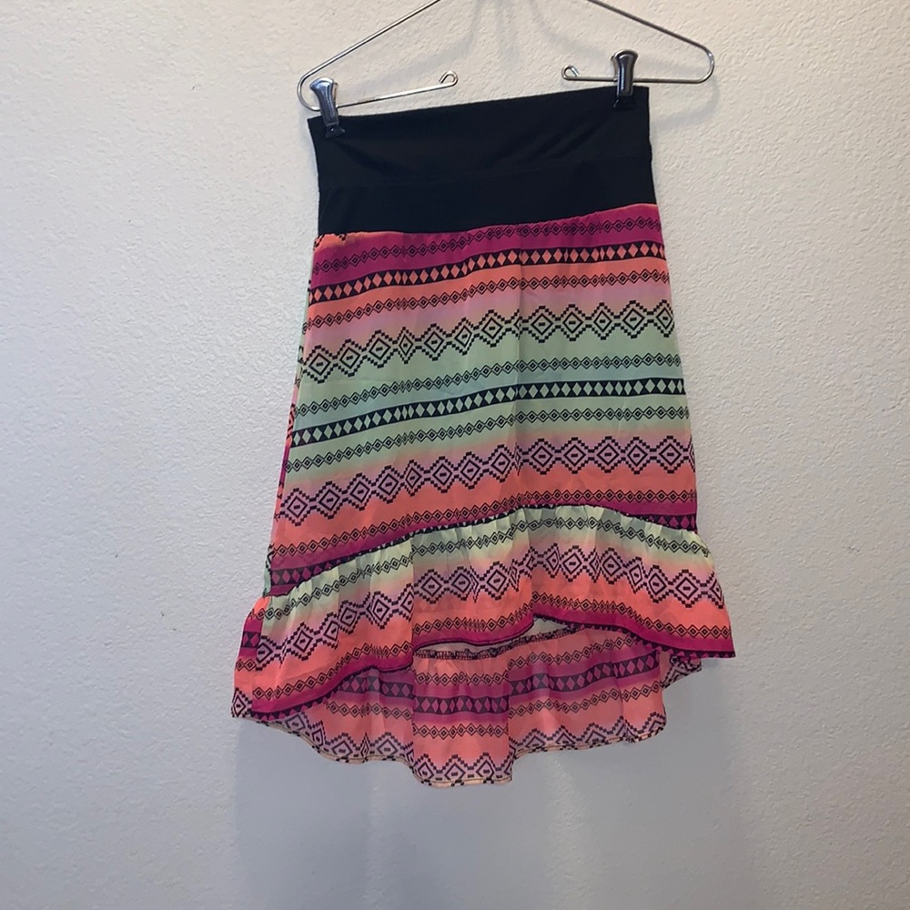 Faded Glory colorful Aztec print high low skirt